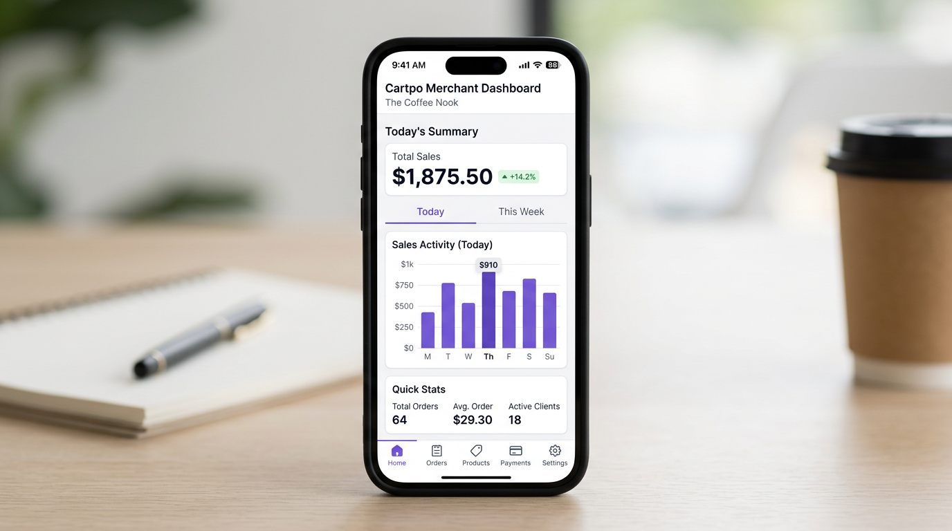 Cartpo sales and payment summary on a phone